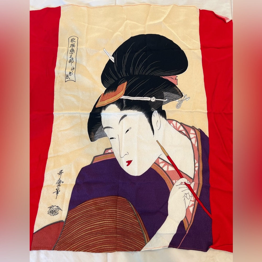KITAGAWA UTAMARO Oban Print On Women’s Scarf Geisha Writing Love Poems